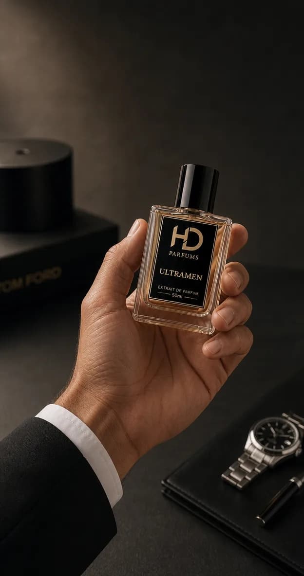 A perfume bottle held up to the light